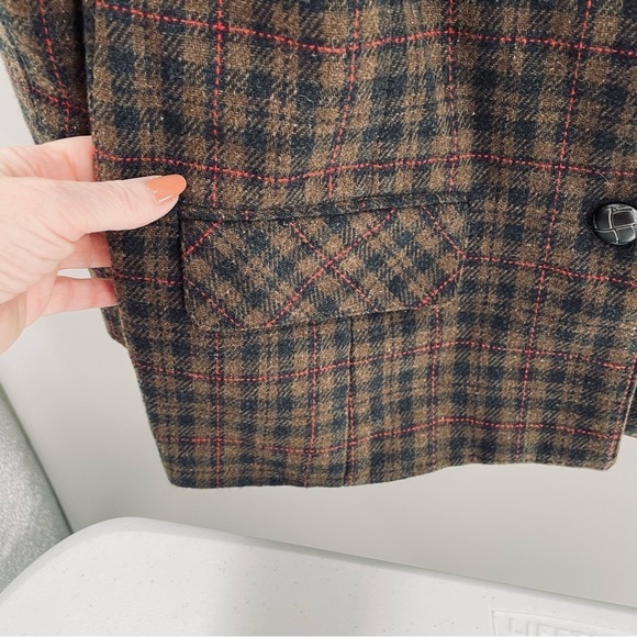 Willi Smith Vintage Wool Blend Plaid Faux Leather Button Pockets Jacket Blazer - Picture 4 of 9